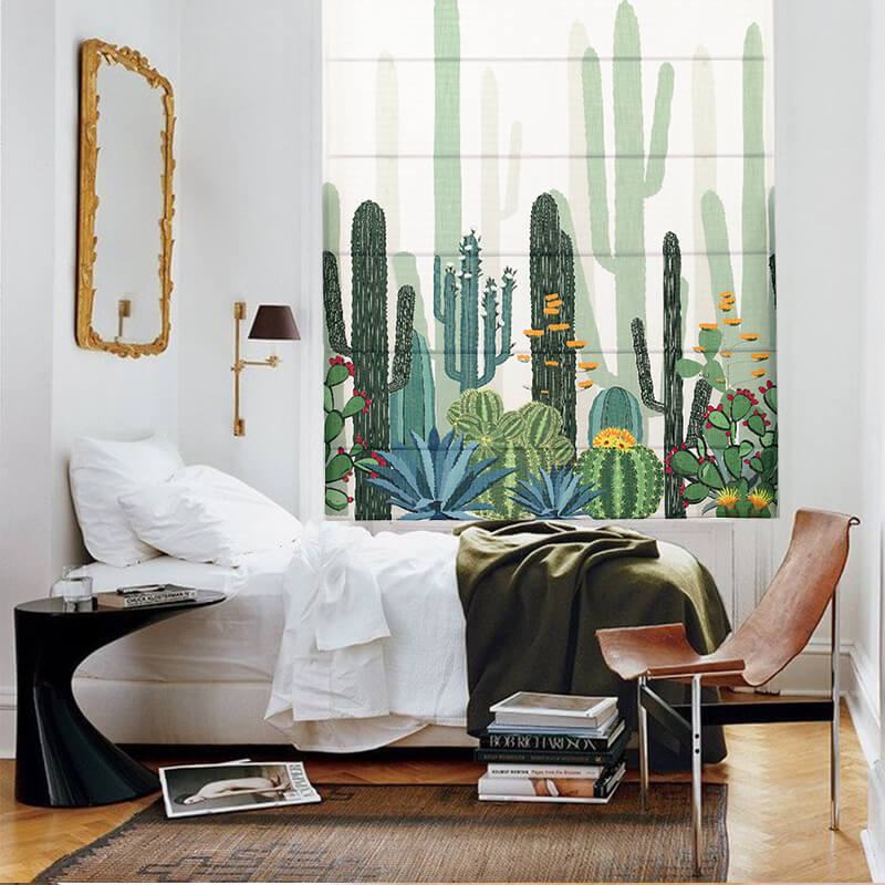 Print Polyester Roman Shade In Green