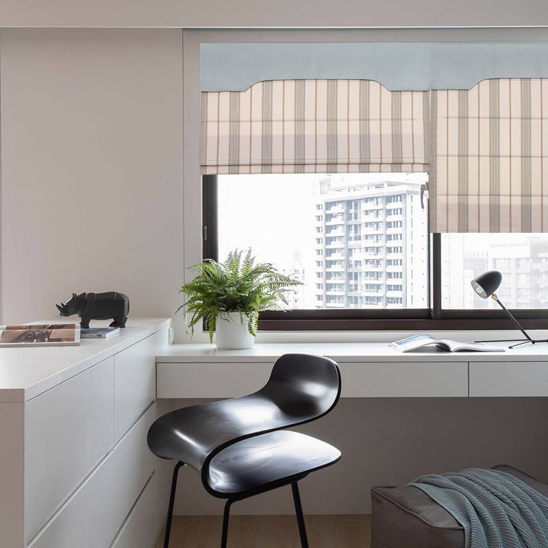 Blue Green Stripes Polyester Cotton Roman Shade In Blue Green