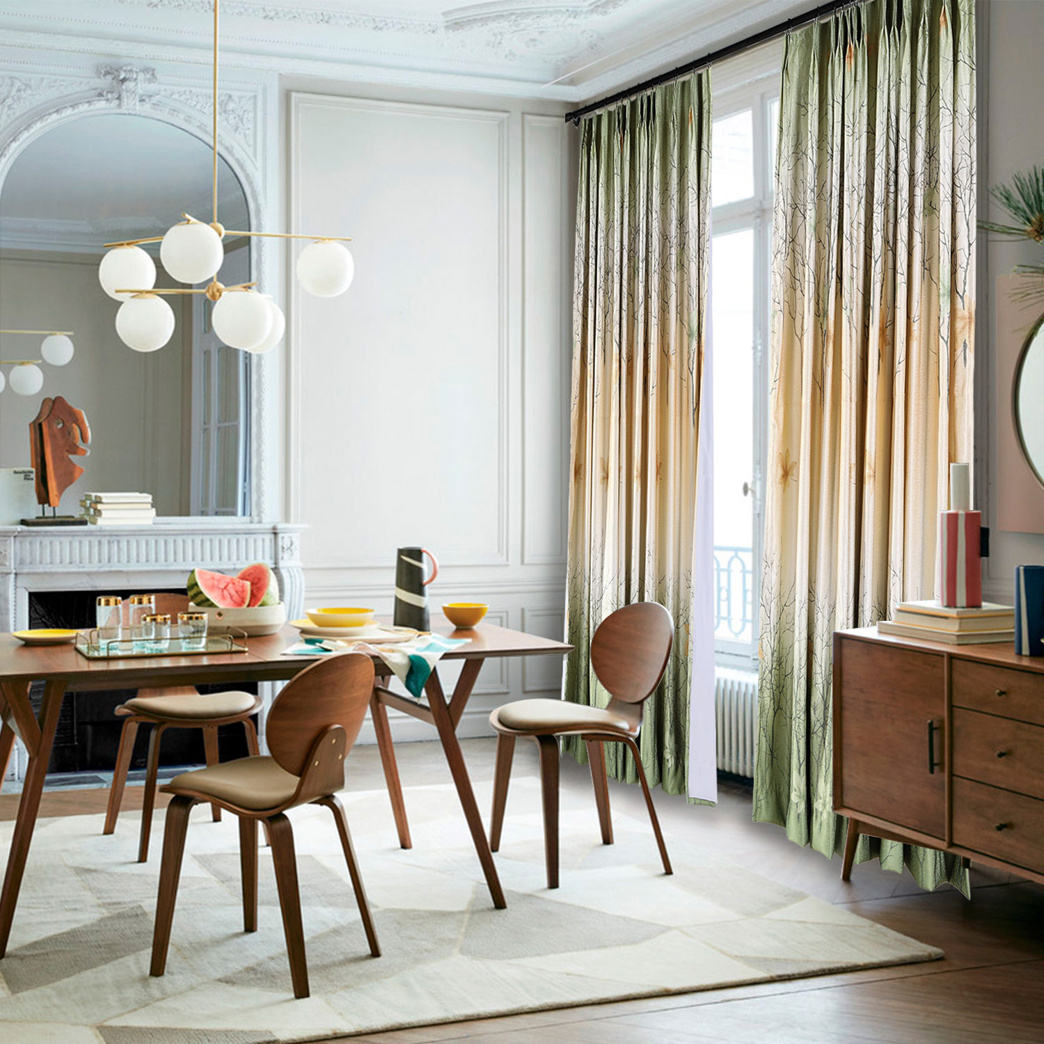 Maple Leaf Print Polyester Window Drapery Curtain AVA