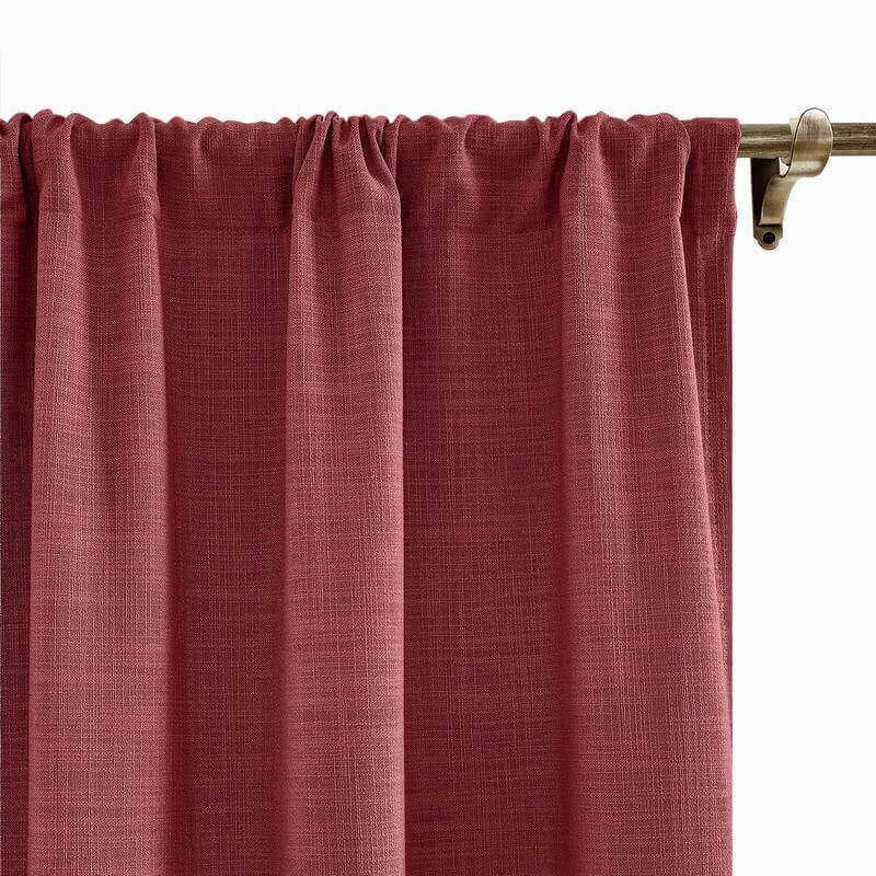 CUSTOM Liz Red Wine Polyester Linen Curtain Drapery with Lined