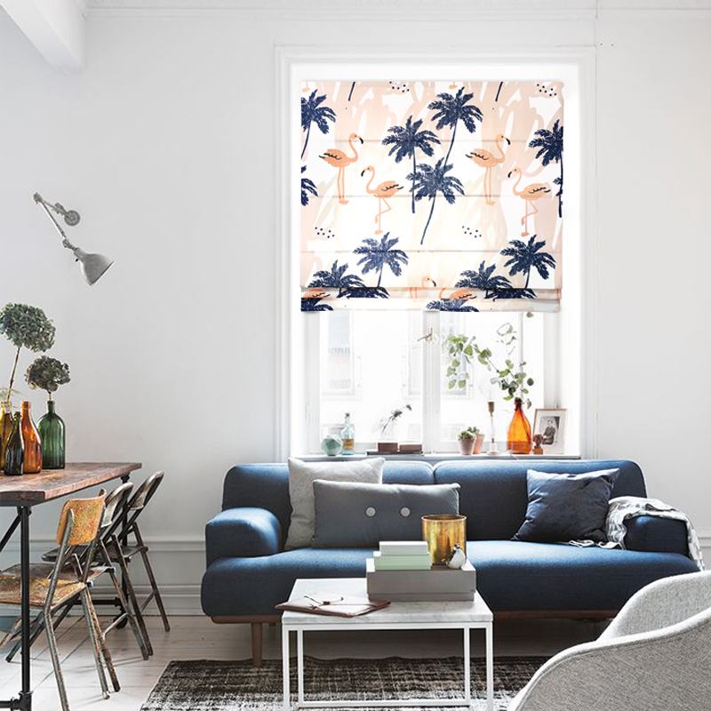 Print Polyester Roman Shade In Navy