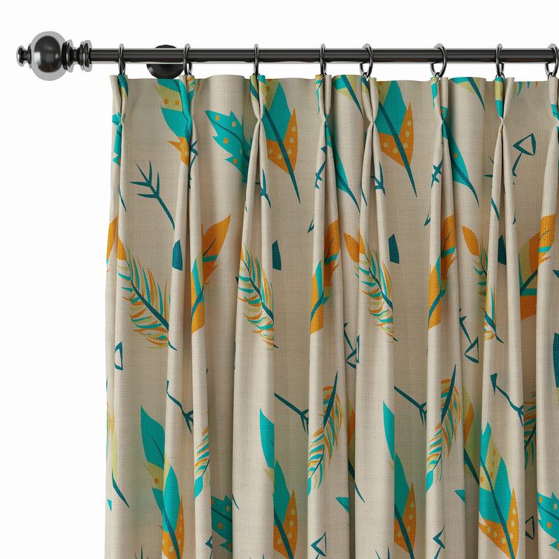 Nature Print Polyester Linen Curtain Drapery with Privacy Blackout Thermal Lining CHRISTIAN