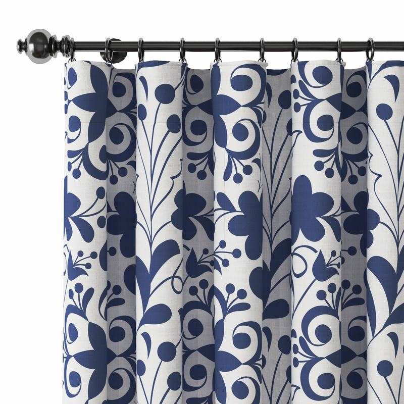 Floral Print Polyester Linen Curtain Drapery AURELIA