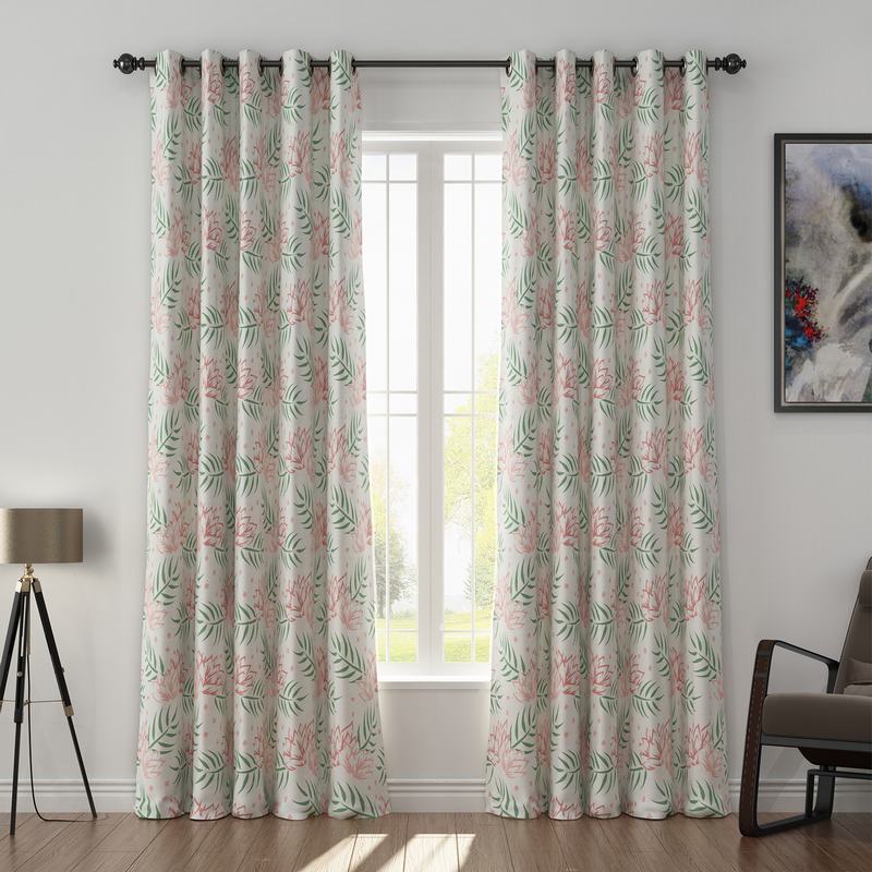 Nature Print Polyester Linen Curtain Drapery with Privacy Blackout Thermal Lining CHENEY