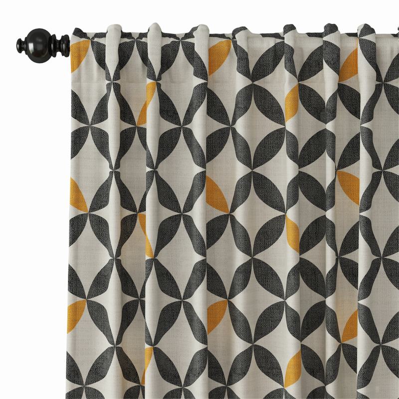 Geometric Print Polyester Linen Curtain Drapery SABRINA