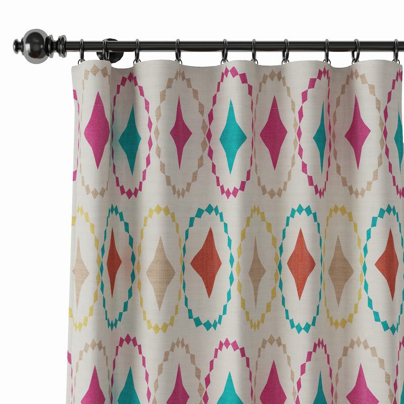 Geometric Print Polyester Linen Curtain Drapery FLAMINGO