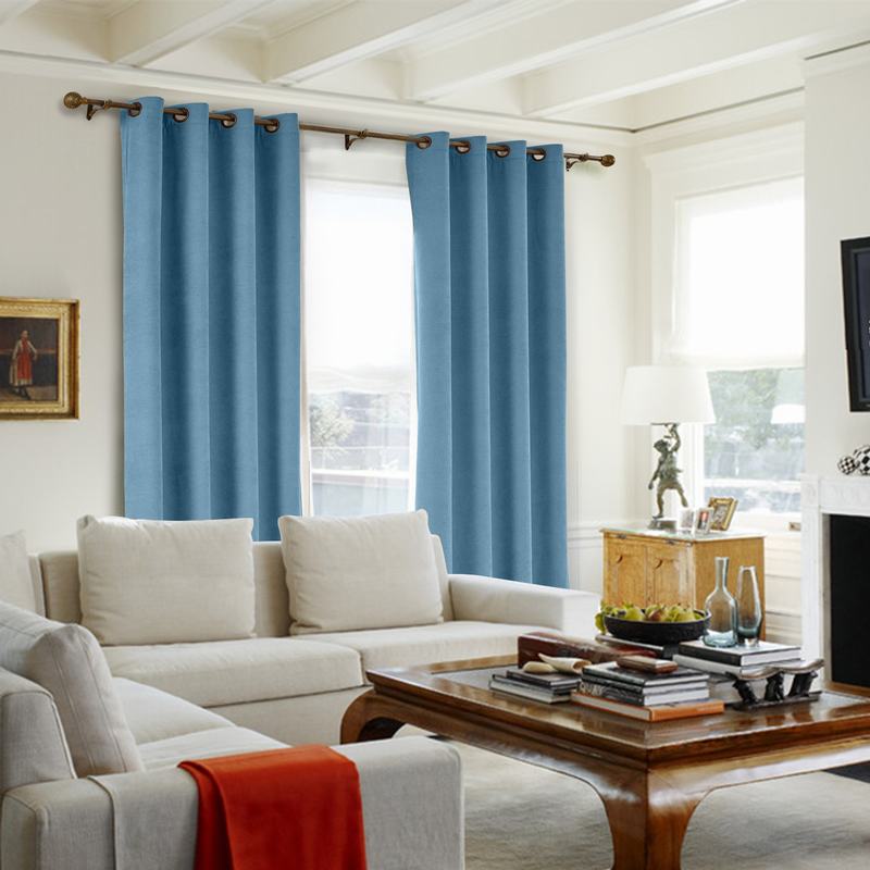 CUSTOM Kante Light Blue Polyester Cotton Drapery With Lining Curtains