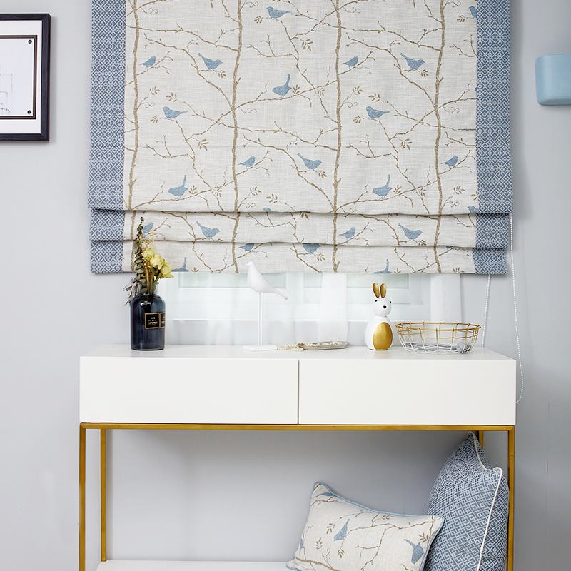 Print Cotton Polyester Linen Roman Shade In Blue