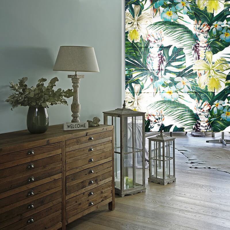 Print Polyester Roman Shade In Green