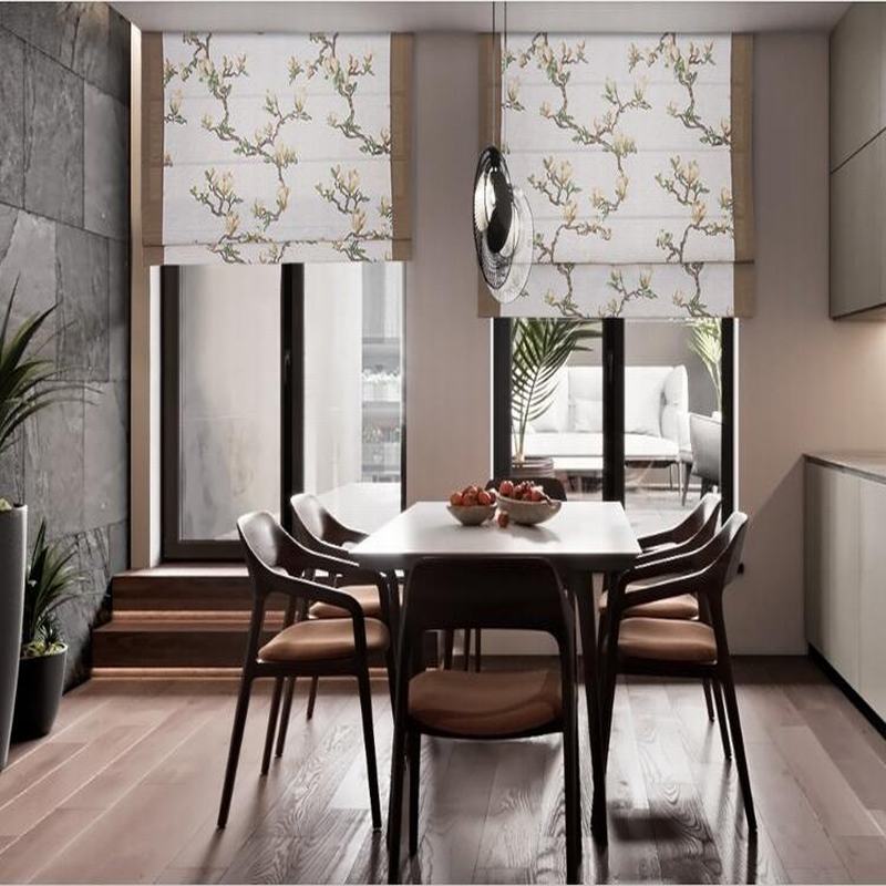 Print Cotton Linen Roman Shade In Brown