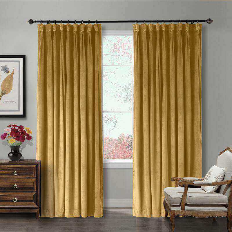CUSTOM Birkin Wheat Velvet Curtain Drapery With Lining For Traverse Rod Pole or Track