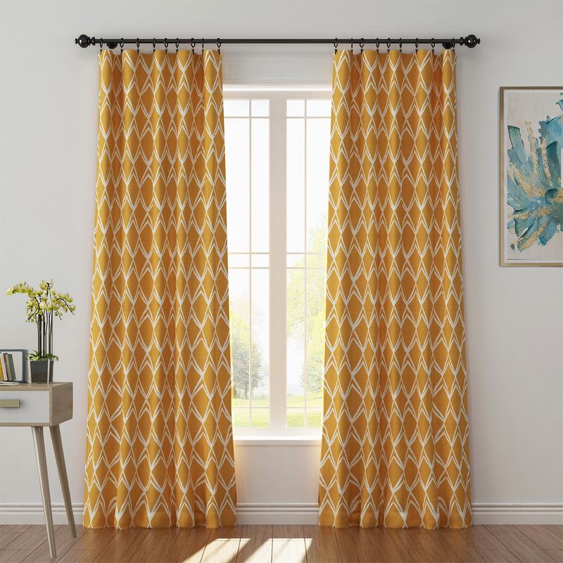 Geometric Print Polyester Linen Curtain Drapery LEO