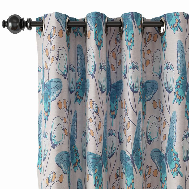 Nature Print Polyester Linen Curtain Drapery with Privacy Blackout Thermal Lining ALICE