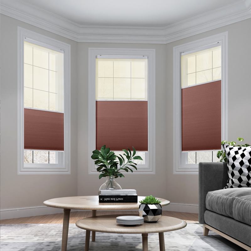 RUTH Cordless Blackout TriShades Day/Night Honeycomb Shade with White Backing Beige Sheer