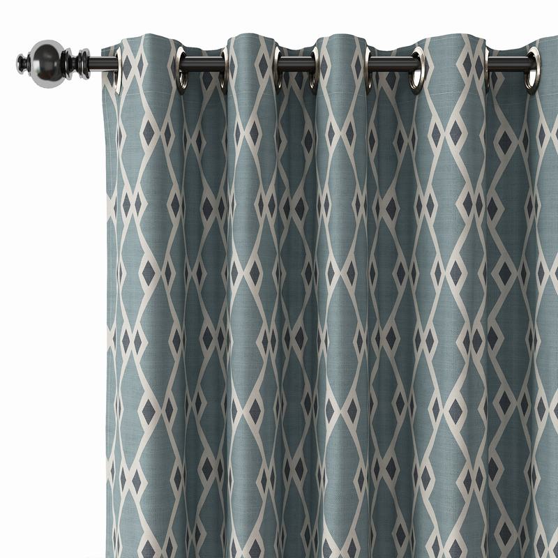Geometric Print Polyester Linen Curtain Drapery with Privacy Blackout Thermal Lining COLE