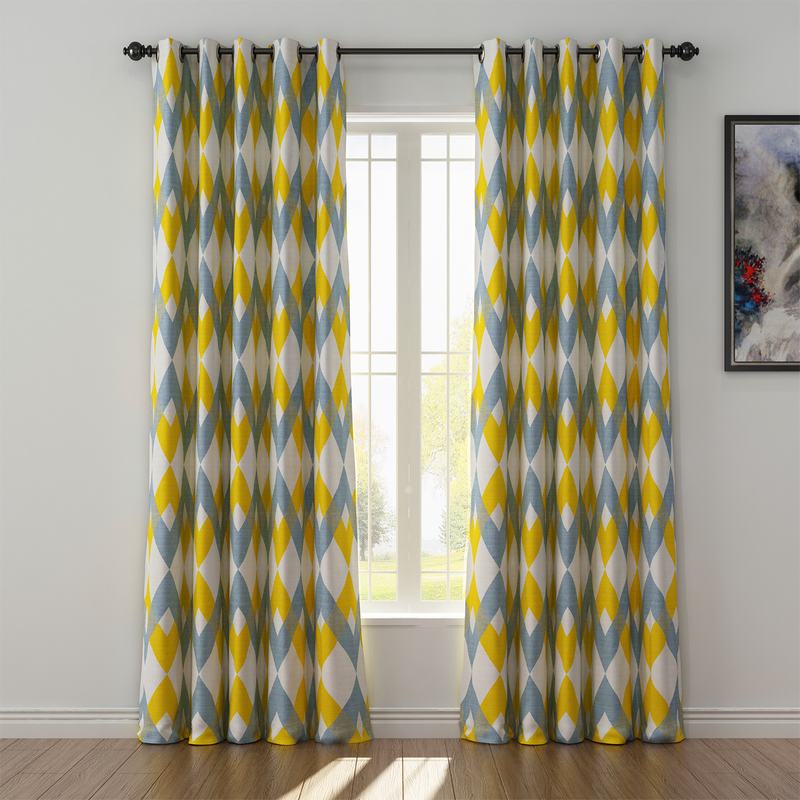 Geometric Print Polyester Linen Curtain Drapery FOX