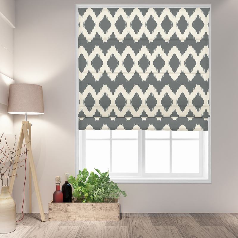 JUDE Geometric Print Polyester Linen Room Darkening Roman Shade