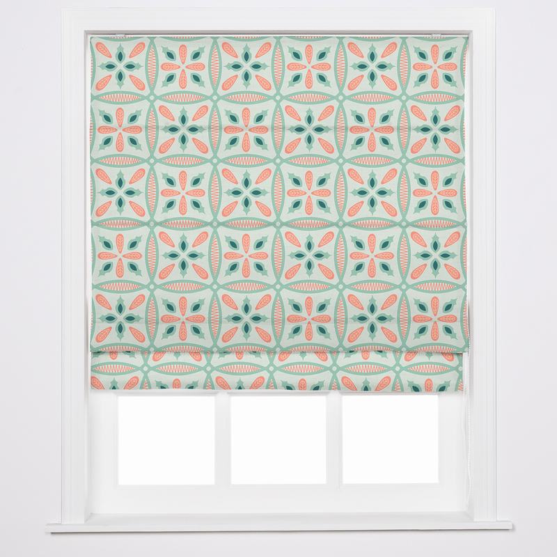 ADELINE Geometric Print Polyester Linen Roman Shade