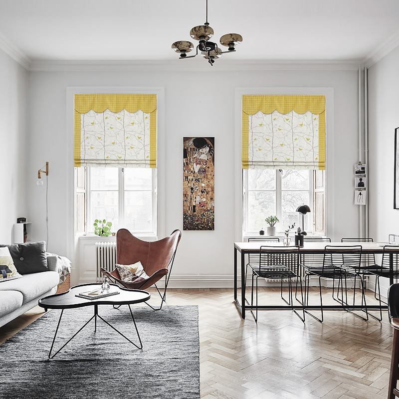 Print Cotton Polyester Linen Roman Shade In Yellow