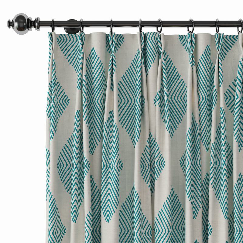 Geometric Print Polyester Linen Curtain Drapery with Privacy Blackout Thermal Lining COLIN