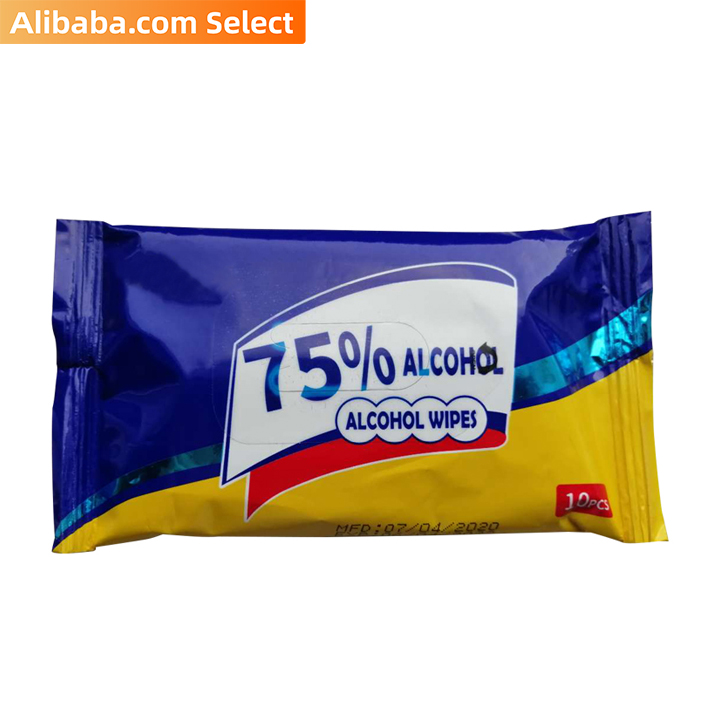 Alibaba select 10pcs in pouch 75% Alcohol Disinfectant Wipes for US/EU market