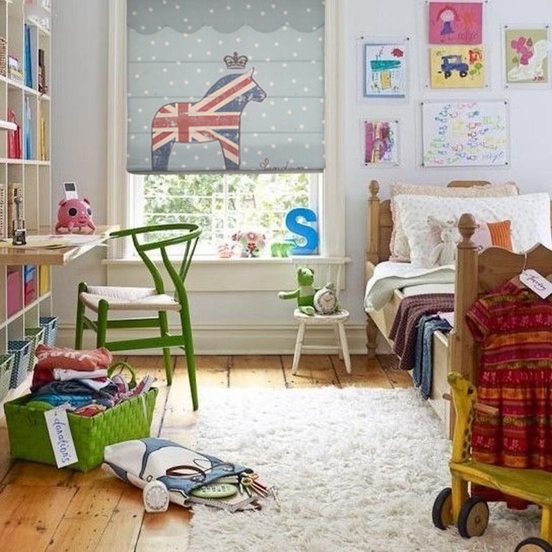 Print Cotton Polyester Roman Shade In Blue