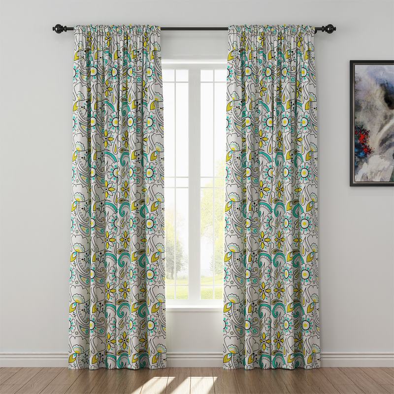 Paisleys Print Polyester Linen Curtain Drapery ATLAS