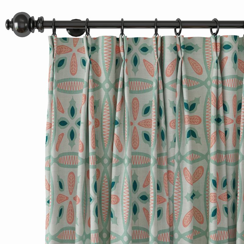 Geometric Print Polyester Linen Curtain Drapery with Privacy Blackout Thermal Lining ADELINE