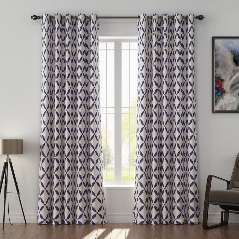 Abstract Print Polyester Linen Curtain Drapery with Privacy Blackout Thermal Lining BLANCHE