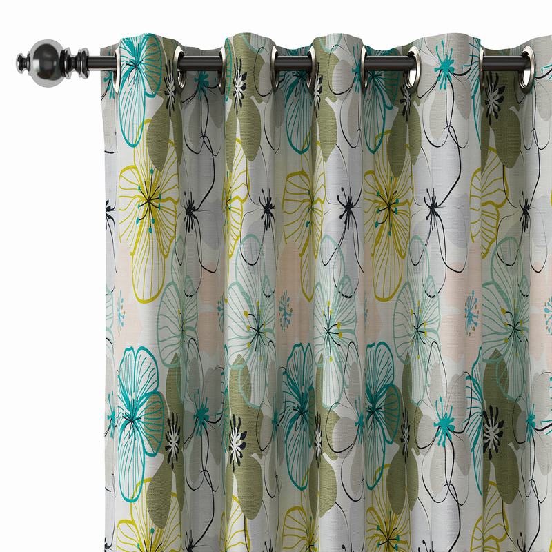 Floral Print Polyester Linen Curtain Drapery with Privacy Blackout Thermal Lining BRAD