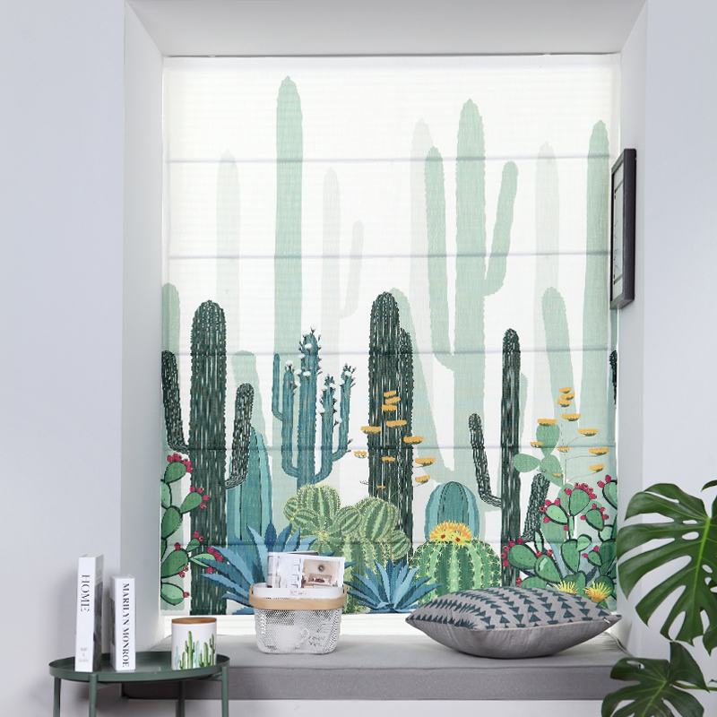 Print Polyester Roman Shade In Green