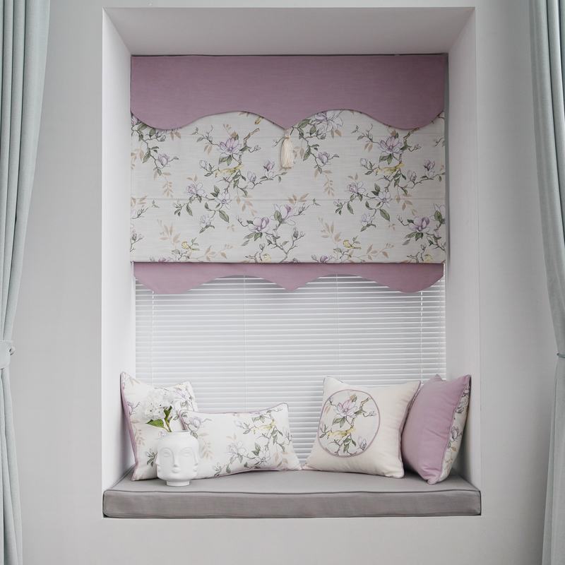 Print Polyester Roman Shade In Purple