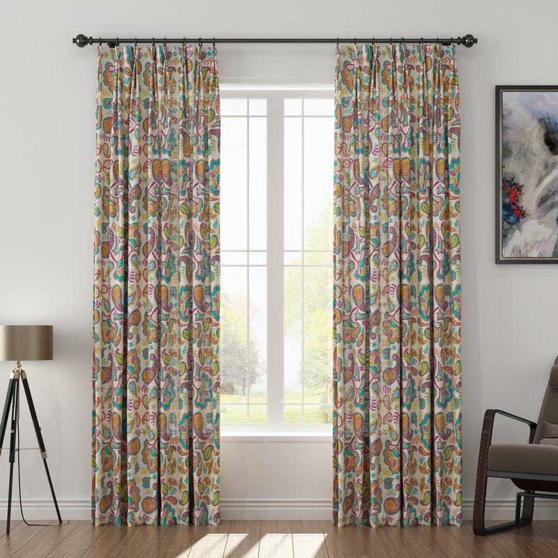 Paisley Print Polyester Linen Curtain Drapery with Privacy Blackout Thermal Lining ABBY