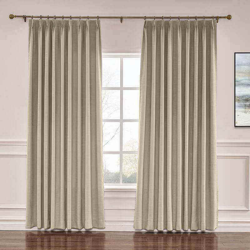 CUSTOM Liz Grey Beige Polyester Linen Window Curtain Drapery with Lined