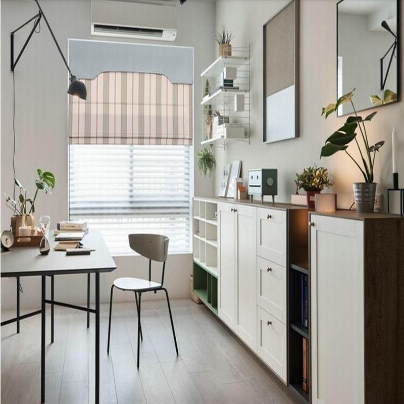 Blue Green Stripes Polyester Cotton Roman Shade In Blue Green