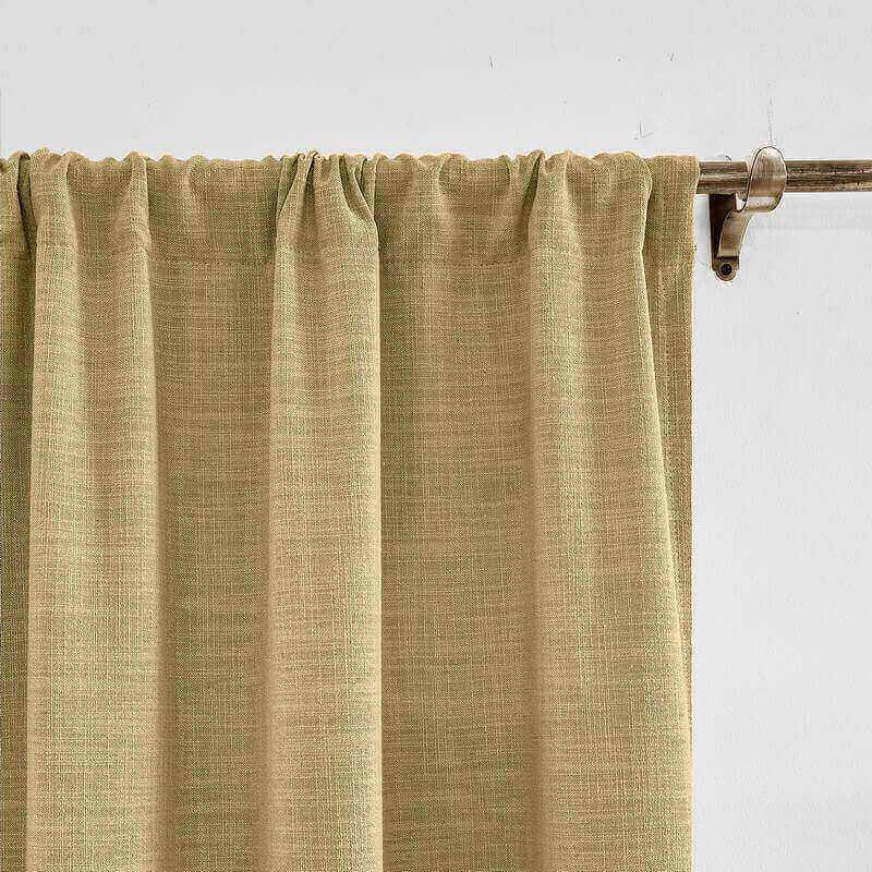 CUSTOM Liz Khaki Yellow Polyester Linen Window Curtain Drapery with Lined