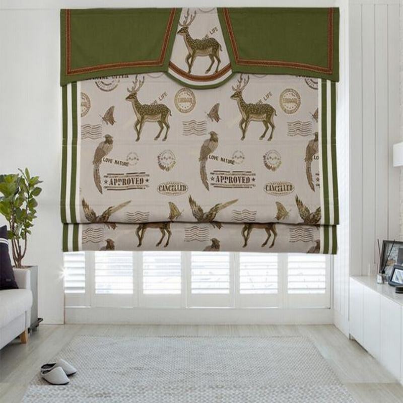 Print Polyester Cotton Roman Shade In Green