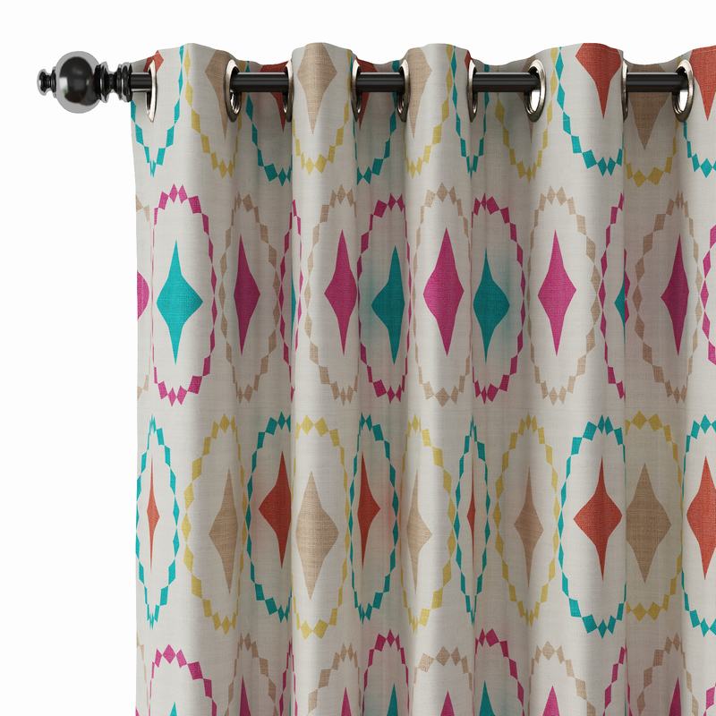 Geometric Print Polyester Linen Curtain Drapery FLAMINGO