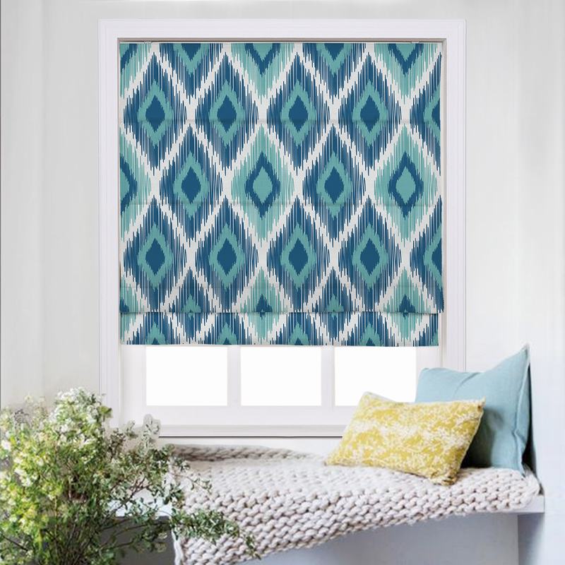 KATE Geometic Print Polyester Linen Room Darkening Roman Shade
