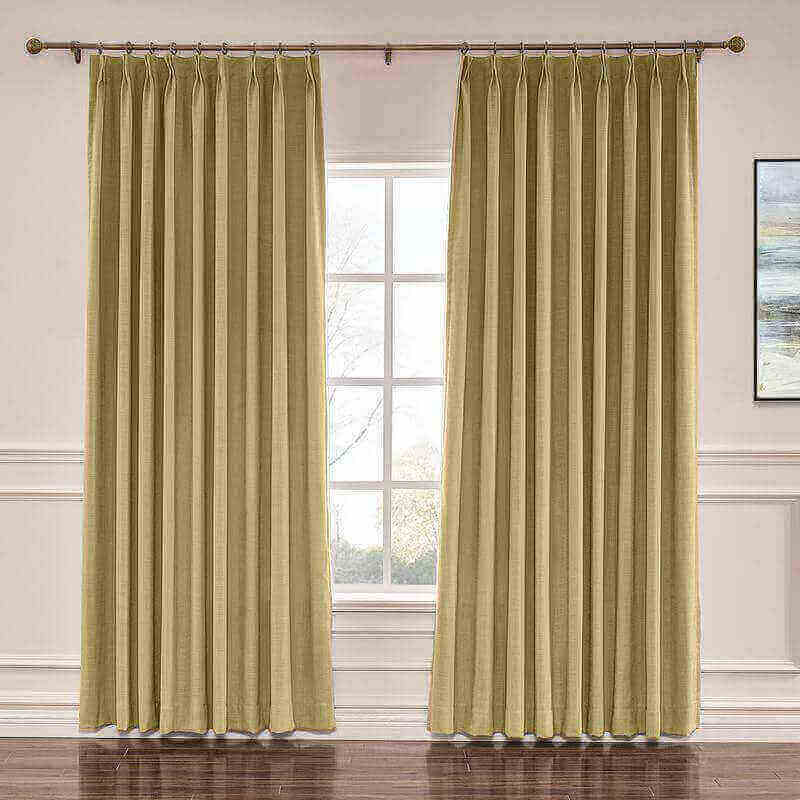 CUSTOM Liz Khaki Yellow Polyester Linen Window Curtain Drapery with Lined