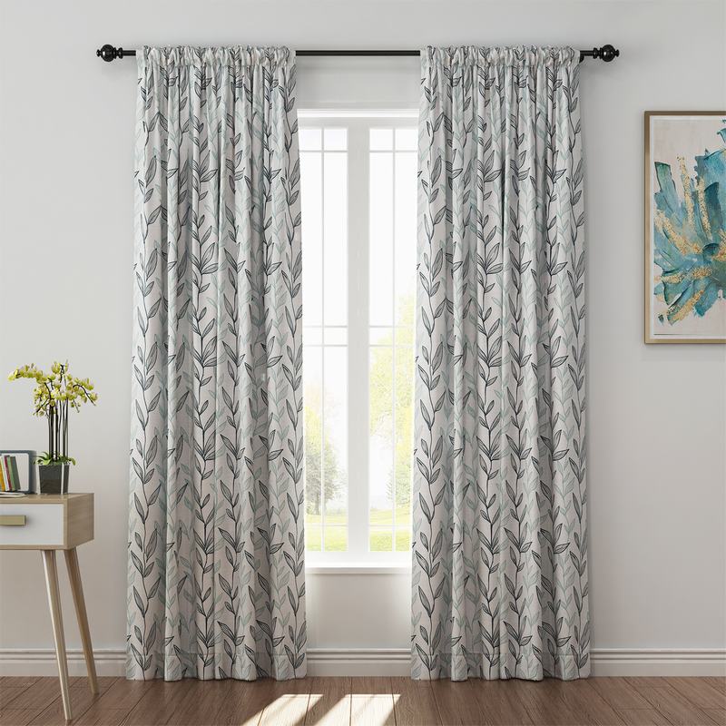 Nature Print Polyester Linen Curtain Drapery EZRA