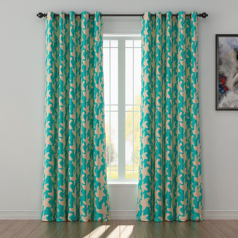 Abstract Print Polyester Linen Curtain Drapery JUEYE