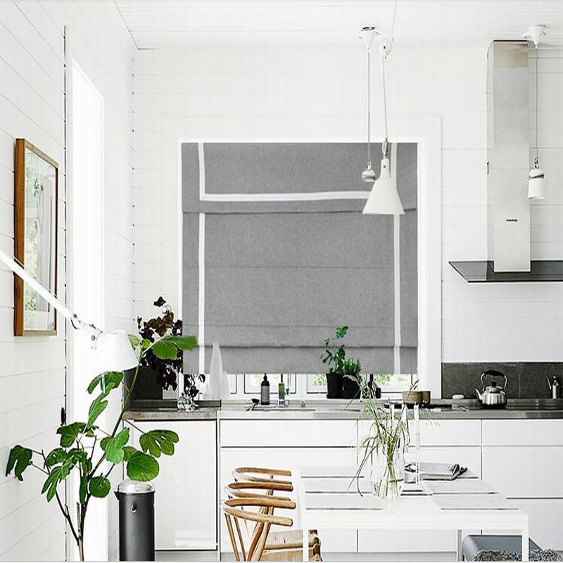 Stripe Print Polyester Roman Shade In Grey