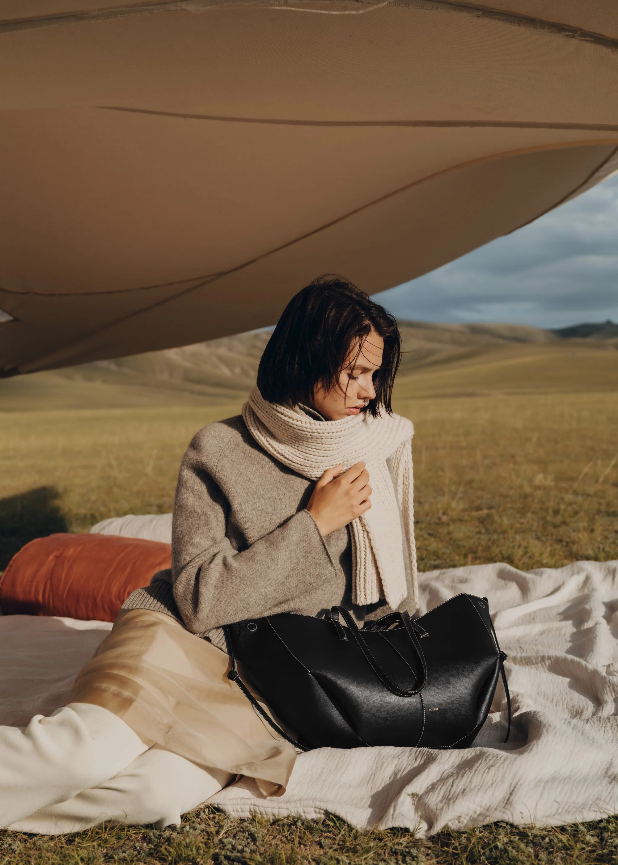 Cyme - Textured Black with Ecru Stitchingddd