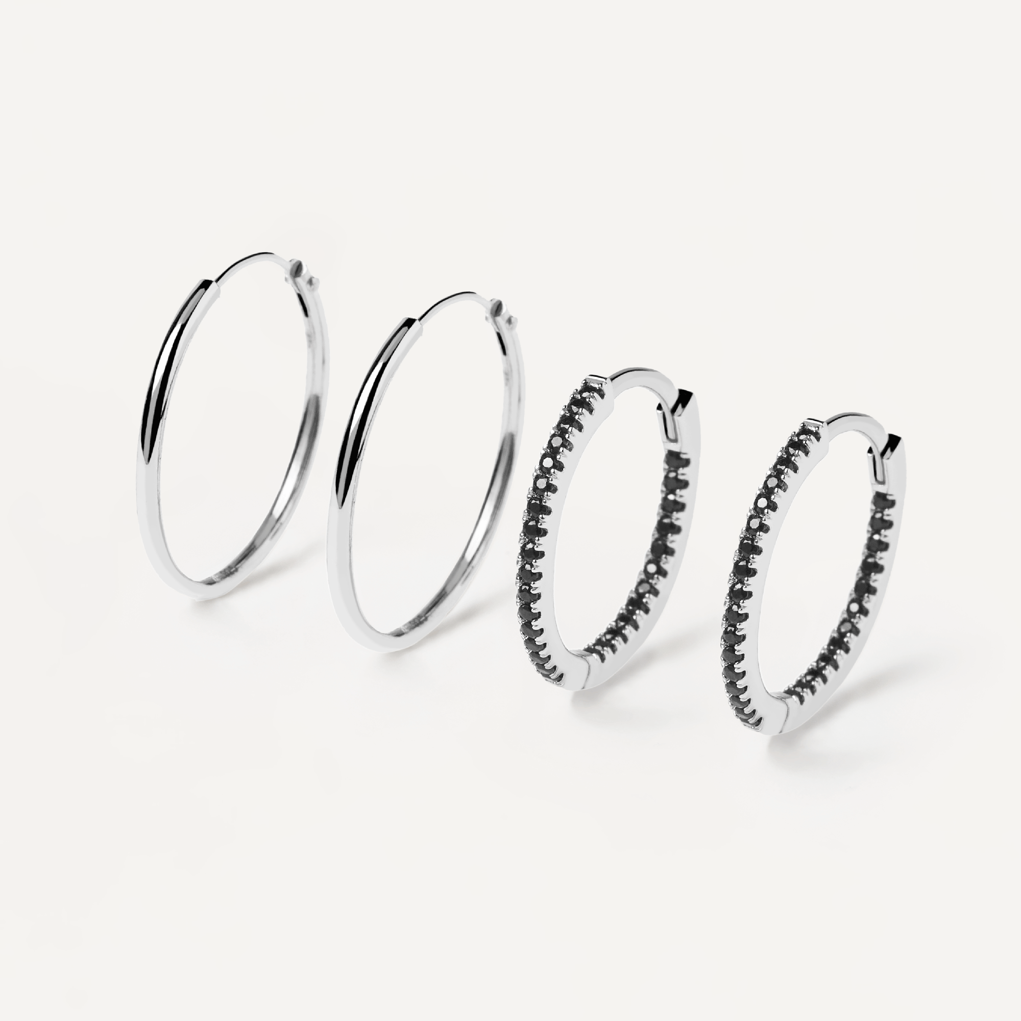 Black Medium Silver Hoops Bundle