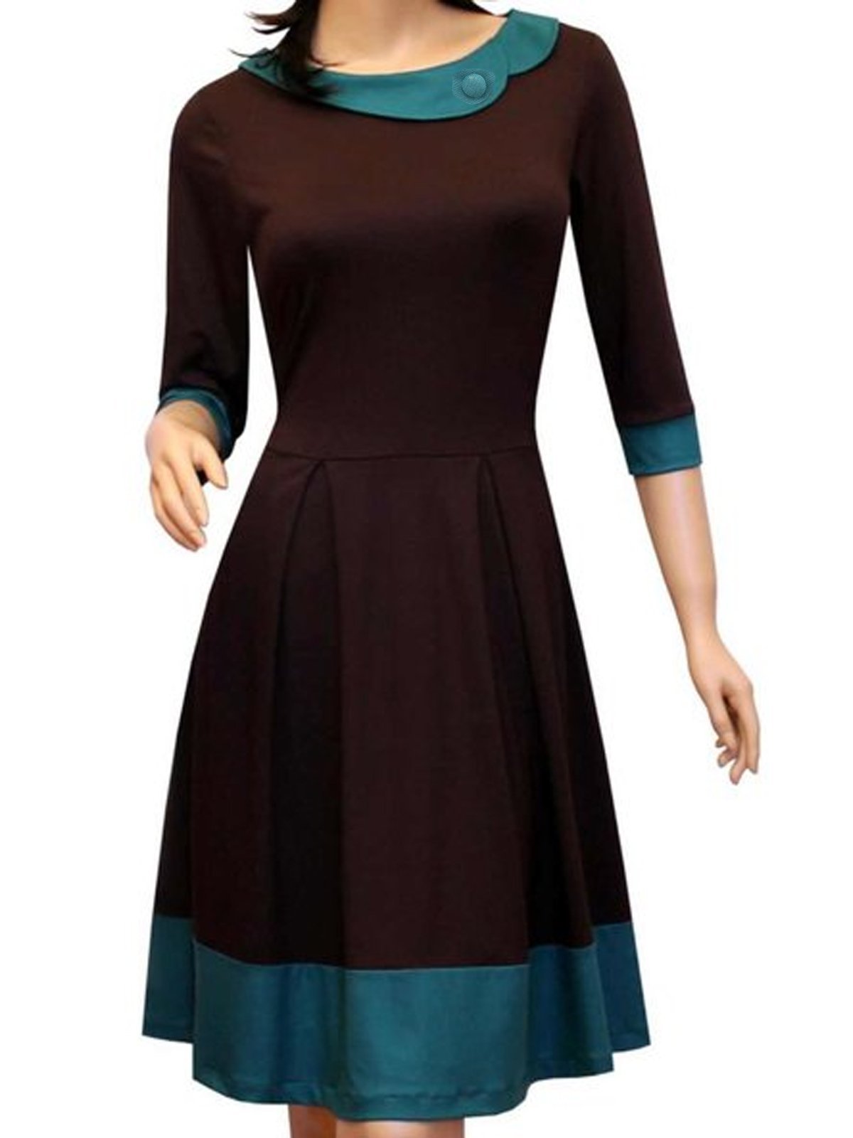 Coffee Crew Neck Casual Plus Size Dresses