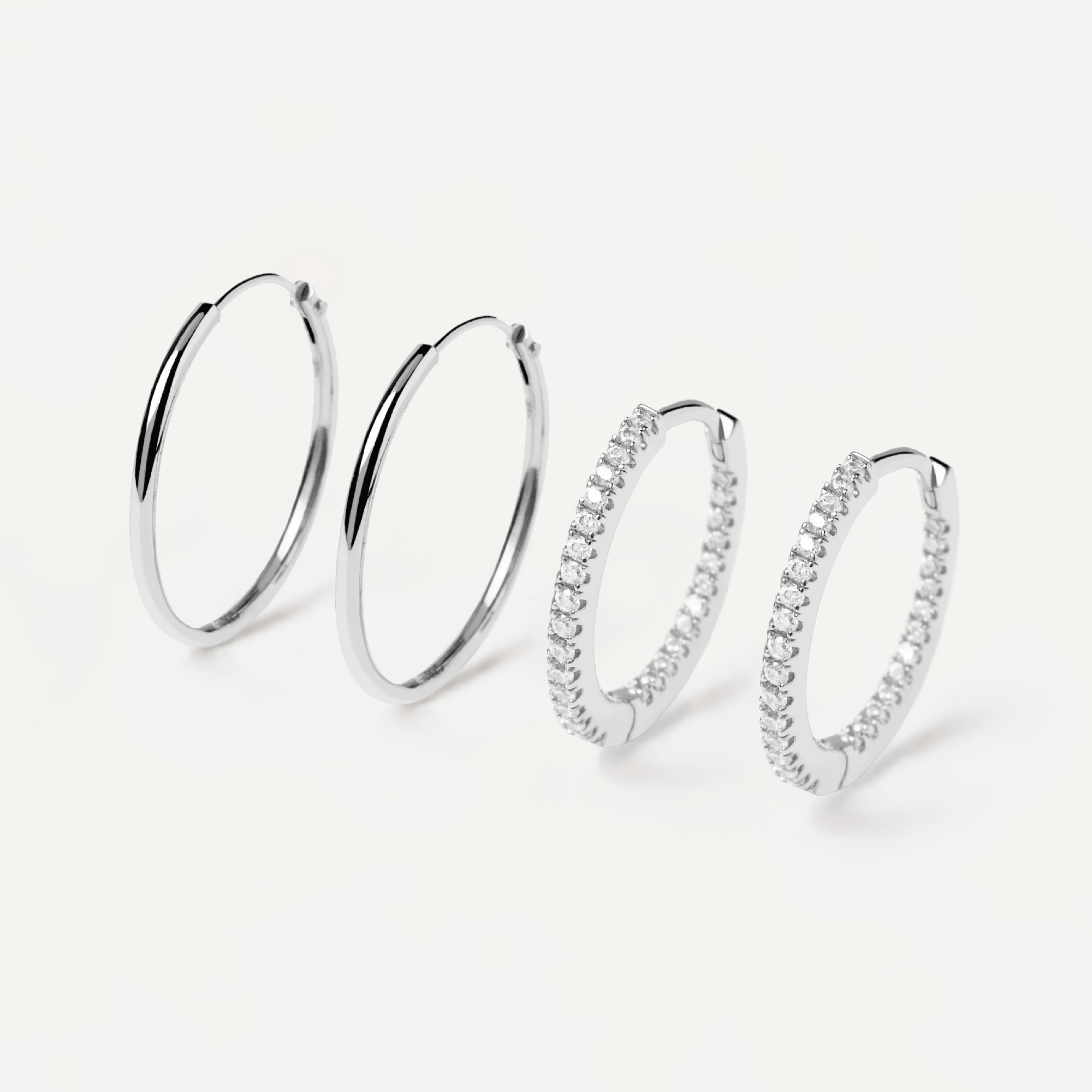 White Medium Silver Hoops Bundle
