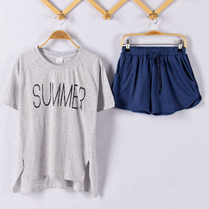 2017 New Summer Sleepwear Women Pajama Couple Knitted Cotton Suit Nightwear Causal Lounge AP394 Free Shipping