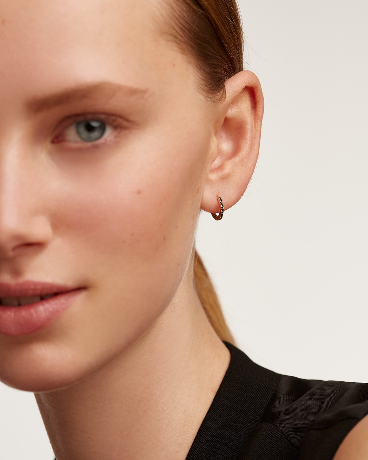 Black Mini Hoops Gold