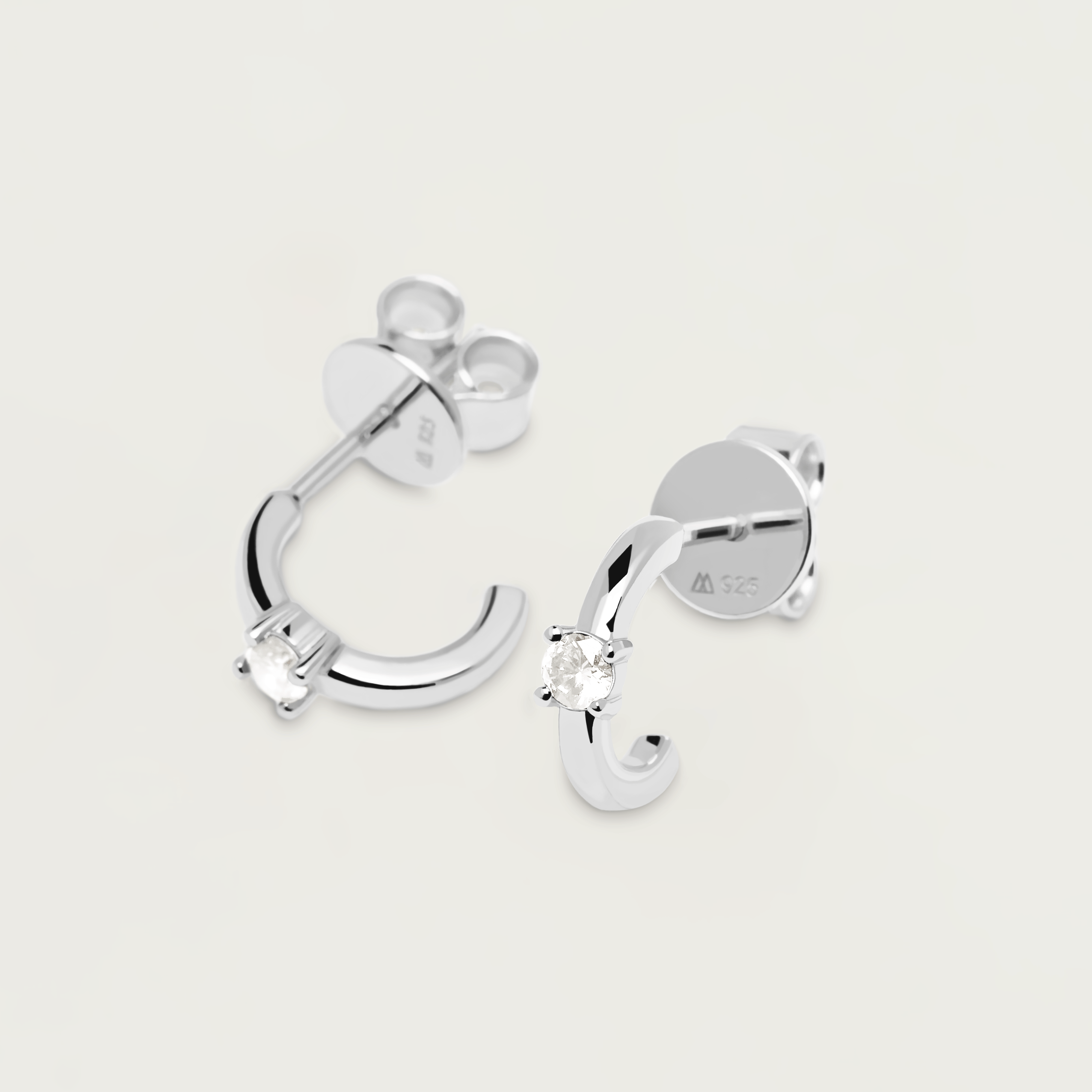 White Solitary Earrings Silver